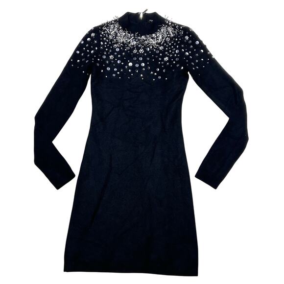 Marciano Sequin Beaded Mini Sweater Dress Size XS Black Pixie Long Sleeve Used - Picture 1 of 14